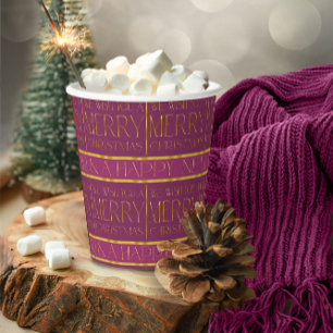 Gobelets En Papier Motif de Noël Magenta Gold#35b ID1009