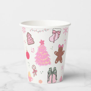 Gobelets En Papier Motif de Noël rose