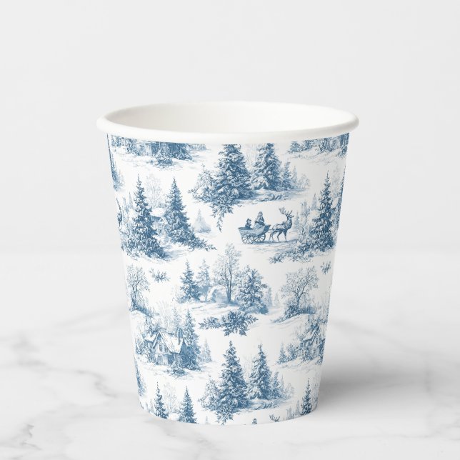 Gobelets En Papier Motif de Noël Toile Bleue  (Recto)