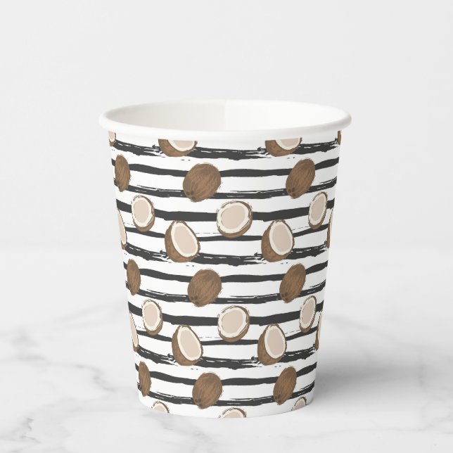 Gobelets En Papier Motif de noix de coco sur Grunge Stripes (Gauche)