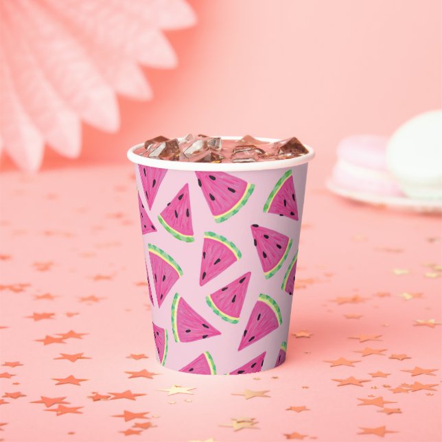 Gobelets En Papier Motif de pastèque rose tropical fun été (Insitu)