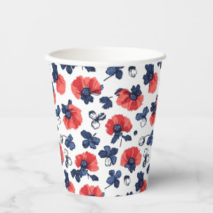 Gobelets En Papier Motif de pépites d'aquarelle - Rouge, Bleu et Blan