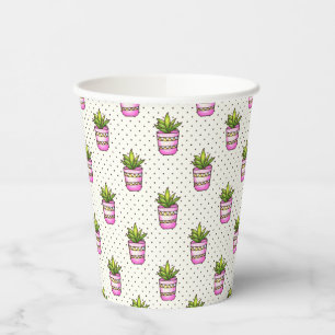 Gobelets En Papier Motif de point Polka Succulent Aquarelle