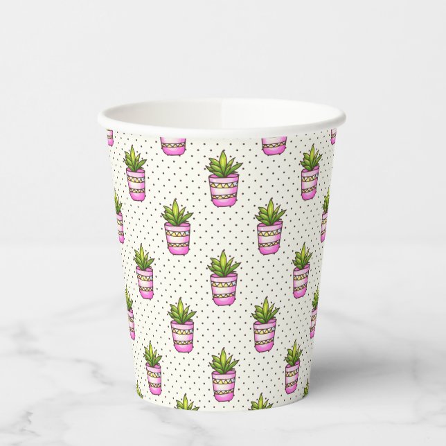 Gobelets En Papier Motif de point Polka Succulent Aquarelle (Gauche)