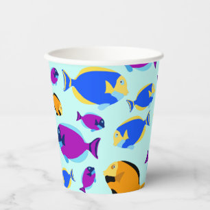 Gobelets En Papier Motif de poissons tropicaux colorés en Mer Bleue