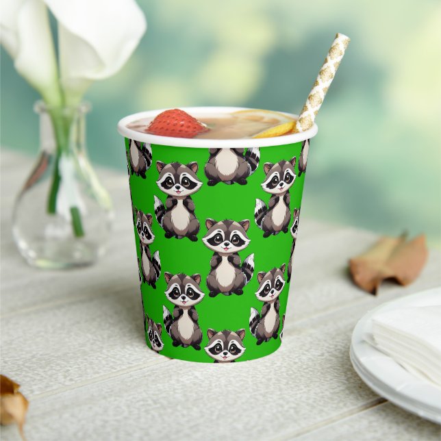 Gobelets En Papier Motif de Raton Laveur Vert  (Insitu)