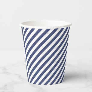 Gobelets En Papier Motif de rayures diagonales bleu marine et blanc