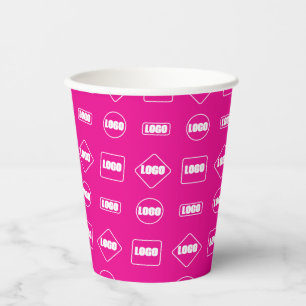 Gobelets En Papier Motif de répétition blanc du logo d'entreprise min