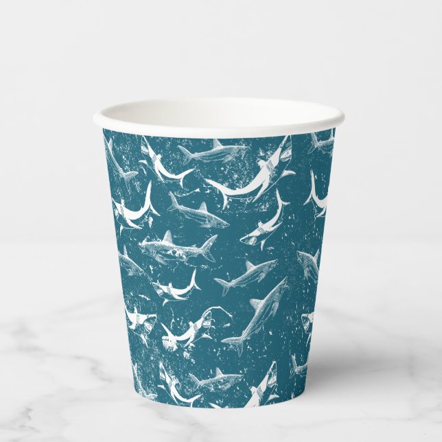 Gobelets En Papier Motif de requins bleus en détresse (Recto)