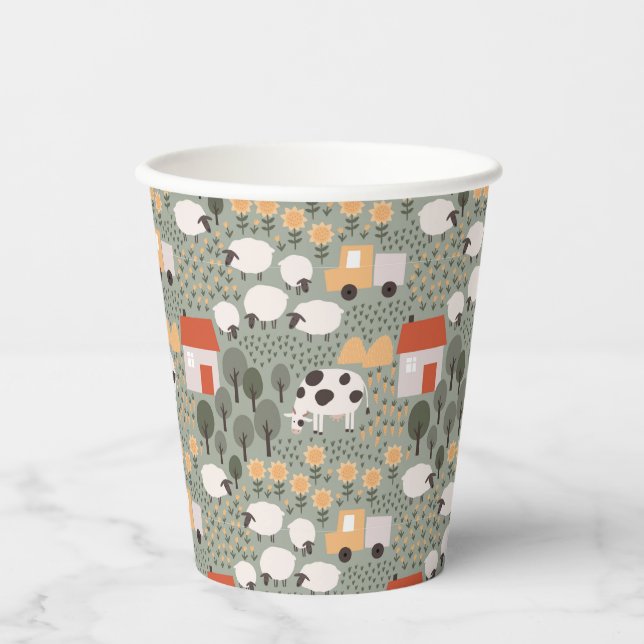 Gobelets En Papier Motif de scène de ferme mignonne (Recto)