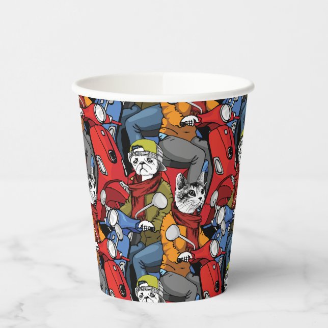 Gobelets En Papier Motif de Scooter Chats & Chiens (Gauche)