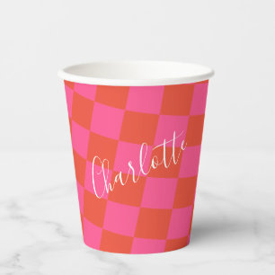 Gobelets En Papier Motif de tableau de bord rose et orange personnali