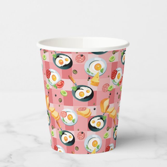 Gobelets En Papier Motif de tomates et d'oeufs frits (Gauche)