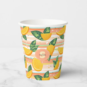 Gobelets En Papier Motif de tranche orange avec Feuilles verts sur Pa