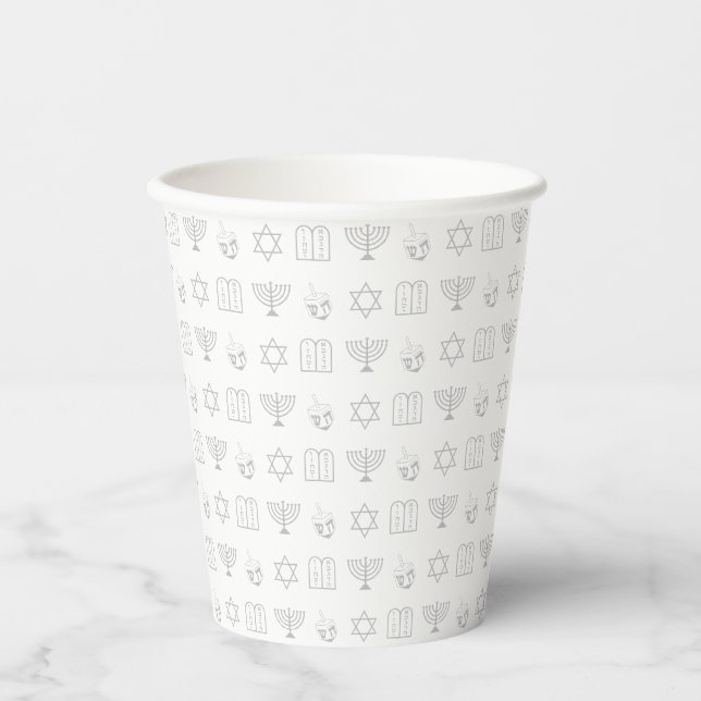 Gobelets En Papier motif de vacances Hanoukka gris et blanc juif (Recto)