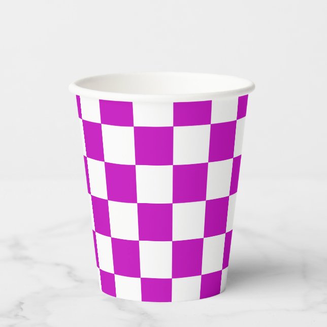 Gobelets En Papier Motif de vérification À damiers blanc violet (Recto)