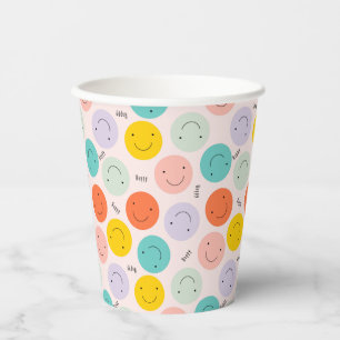 Gobelets En Papier Motif de visage joyeux souriant coloré