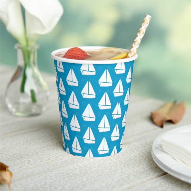 Gobelets En Papier Motif de voilier bleu clair (Insitu)