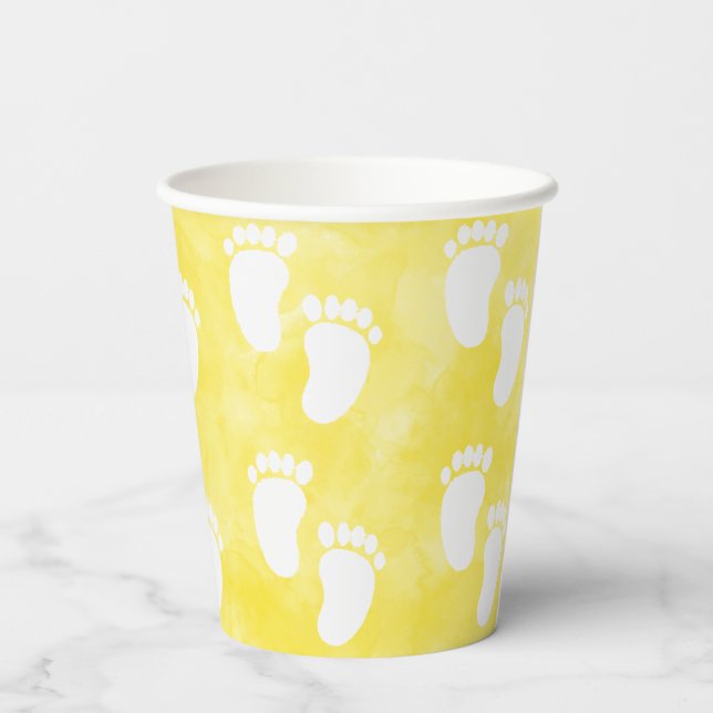 Gobelets En Papier Motif d'empreinte Baby shower Aquarelle Jaune (Verso)