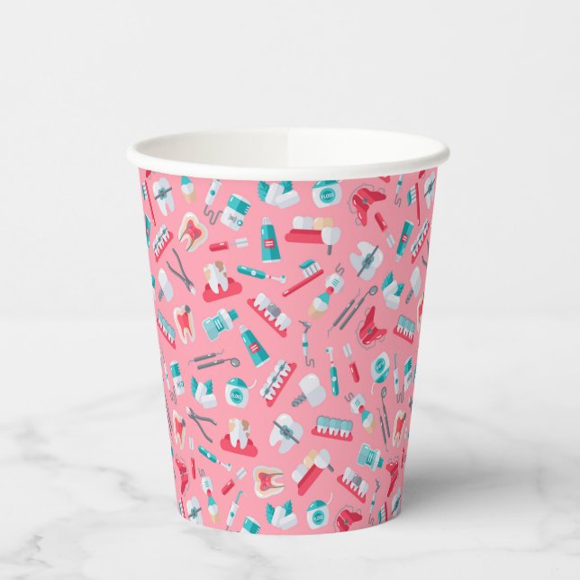 Gobelets En Papier Motif dentaire rose (Gauche)