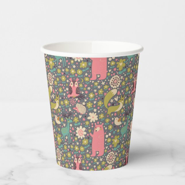 Gobelets En Papier Motif des animaux de forêt mignons (Gauche)