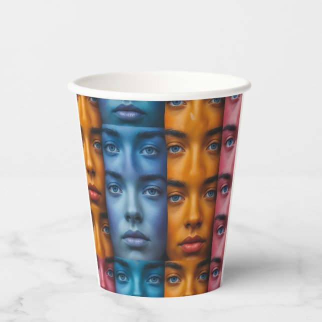 Gobelets En Papier Motif des faces colorées (Recto)