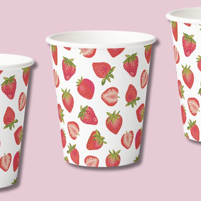 Gobelets En Papier Motif d'été fraise (Strawberry paper cups perfect for summer, girls birthday or baby showers)
