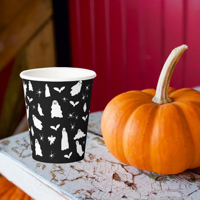 Gobelets En Papier Motif d'Halloween, chauves-souris et araignées (Cute Ghost, Bats & Spiders Halloween Pattern Paper Cups)