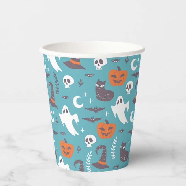 Gobelets En Papier Motif d'Halloween Turquoise amusant (Recto)