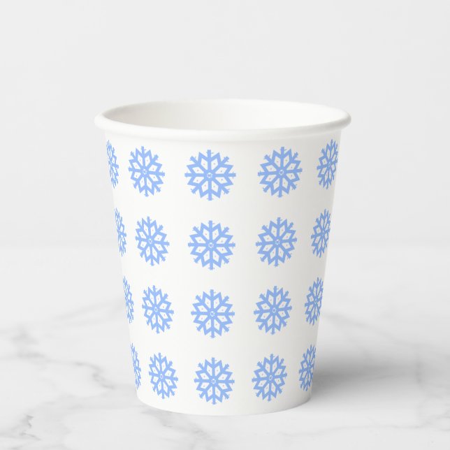 Gobelets En Papier Motif d'hiver bleu clair Snowflake (Recto)