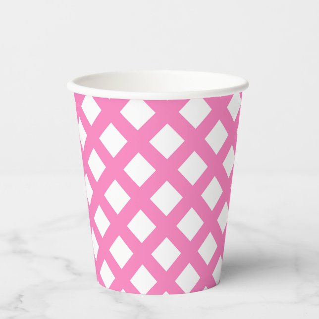 Gobelets En Papier Motif diamant damier rose blanc (Recto)