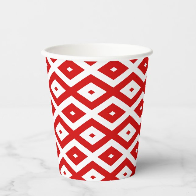 Gobelets En Papier Motif diamant rouge et blanc (Recto)