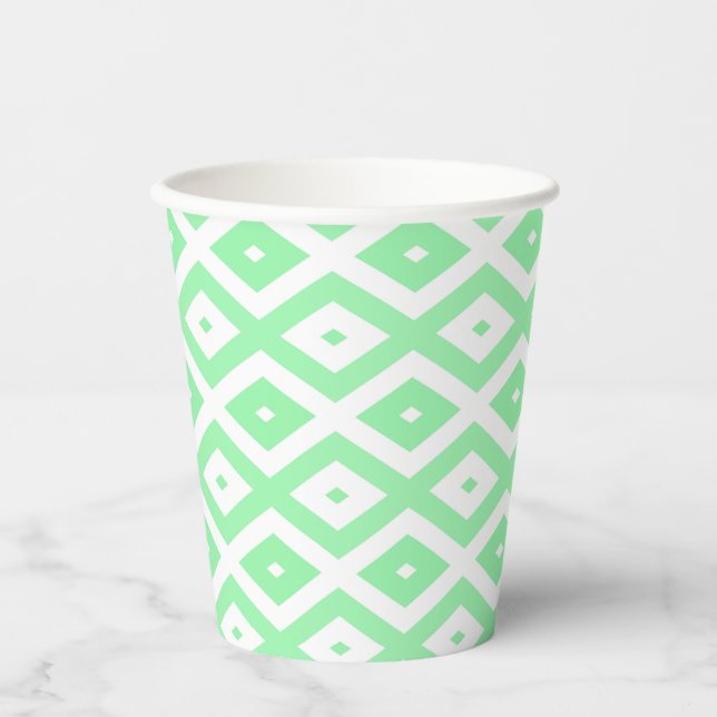 Gobelets En Papier Motif diamant vert et blanc (Recto)