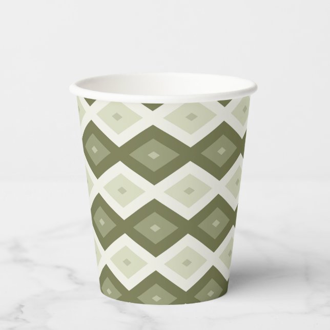 Gobelets En Papier Motif diamant vert olive (Recto)