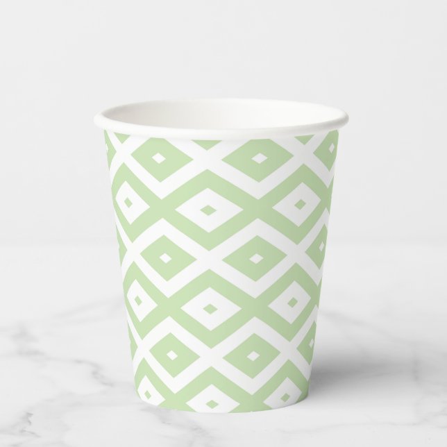 Gobelets En Papier Motif diamant vert pâle et blanc (Recto)
