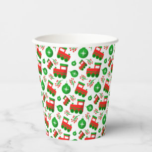 Gobelets En Papier Motif d'ornement de Noël avec tracteur et baies mi