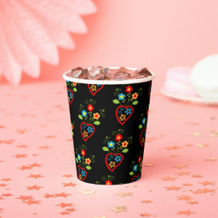 Gobelets En Papier Motif du coeur populaire portugais en fleurs