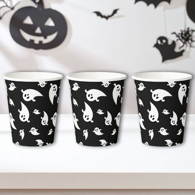 Gobelets En Papier Motif Éffrayant noir et blanc Halloween (Créateur téléchargé)