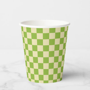 Gobelets En Papier Motif en damier esthétique rétro Vert Blanc