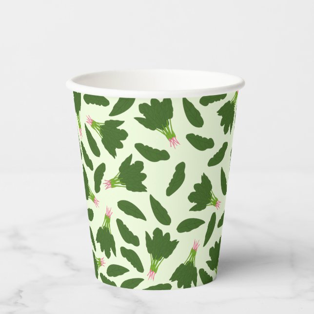 Gobelets En Papier Motif Feuille Green Spinach (Recto)