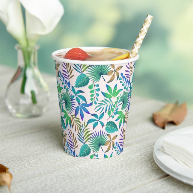Gobelets En Papier Motif Feuille tropical (Insitu)