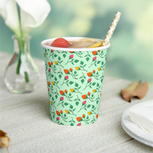 Gobelets En Papier Motif floral avec fleurs roses colorées