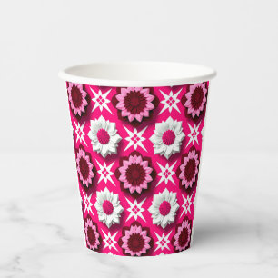 Gobelets En Papier Motif floral avec lotus rose et blanc vibrant