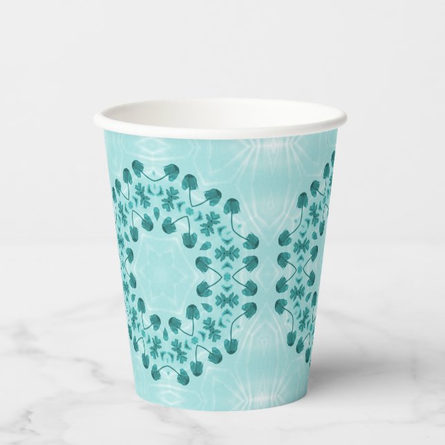 Gobelets En Papier Motif floral, bleu Turquoise (Recto)