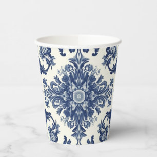 Gobelets En Papier Motif floral damassé élégant victorien bleu marine