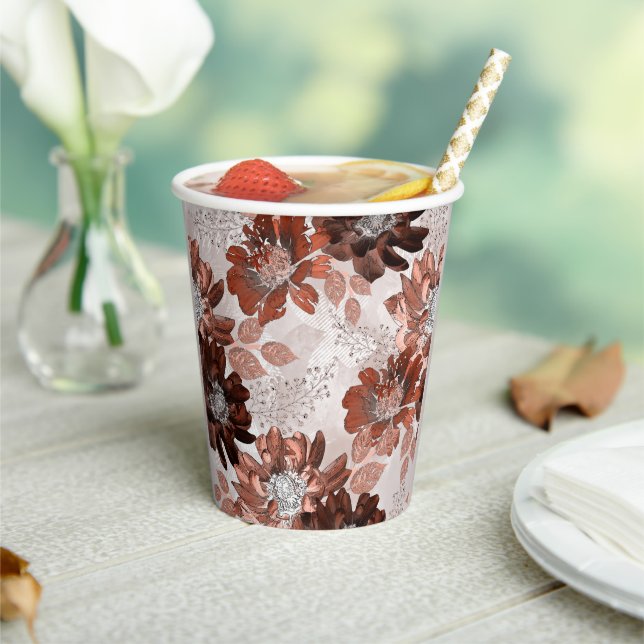 Gobelets En Papier Motif floral gris-marron. (Insitu)
