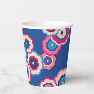 Gobelets En Papier Motif floral rétro bleu et rose des années 60