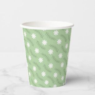 Gobelets En Papier Motif floral tropical fleuri vert sauge vintage