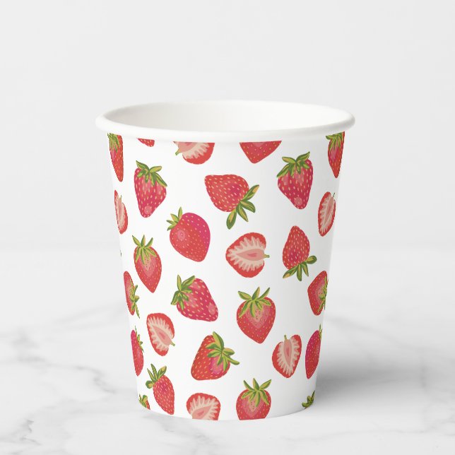 Gobelets En Papier Motif fraise rouge d'été (Recto)