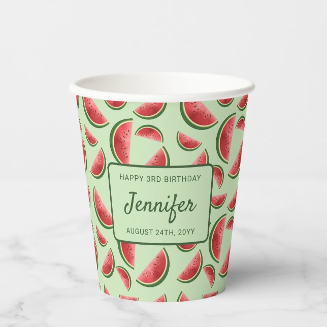 Gobelets En Papier Motif Fruit De Pastèque Sur Green Custom Anniversa (Recto)